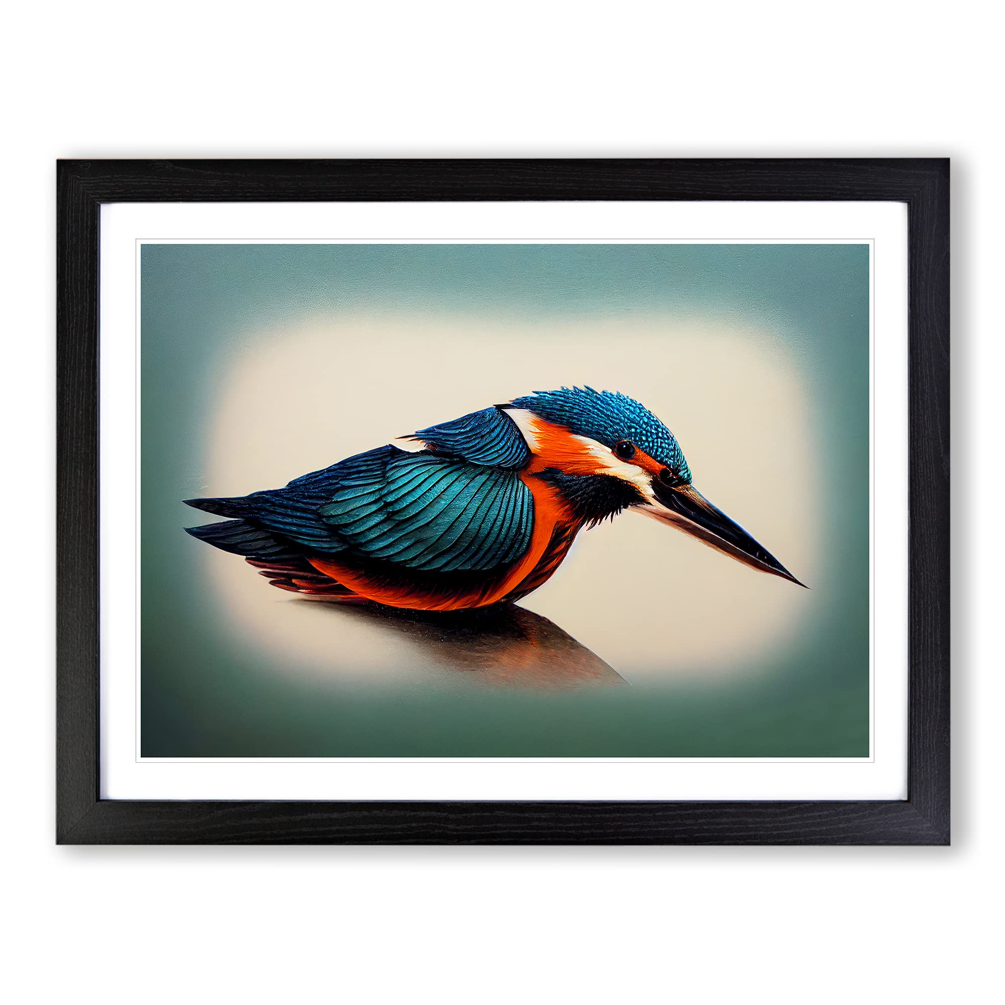 Vibrant Kingfisher Bird Framed Print | A4 Black Framed Wall Art | Ready to Hang | Modern Nature Picture | Living Room Bedroom Lounge Office