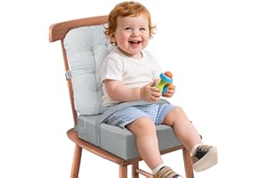 KOXUIUF Booster Seat for Kitchen Chair & Dining Table with Backrest – Toddler & Baby Portable Booster Cushion Seat, Washable Waterproof PU Cover, Non-Slip Bottom, 2 Adjustable Safety Straps
