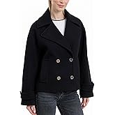 Michael Kors womens Double Button Short Peacoat With Faux Wool, Stylish Wool Coat for Women, Belted Wrap Design