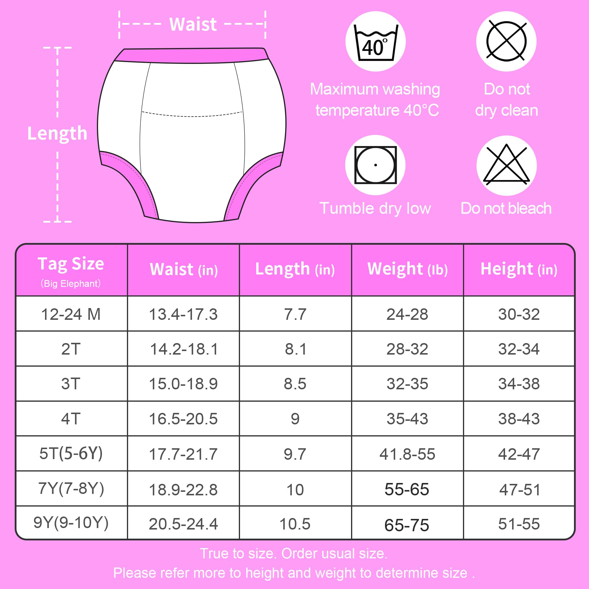 BIG ELEPHANT Potty Training Underwear - 10 Pack, 100% Cotton Absorbent Unisex Toddler Pee Pants for Boys Girls