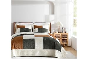 Grassix Velvet Quilt Set King Size, 3 Pieces Luxury Patchwork Bedspread Coverlet with 2 Pillow Shams for All Seasons, Lightwe