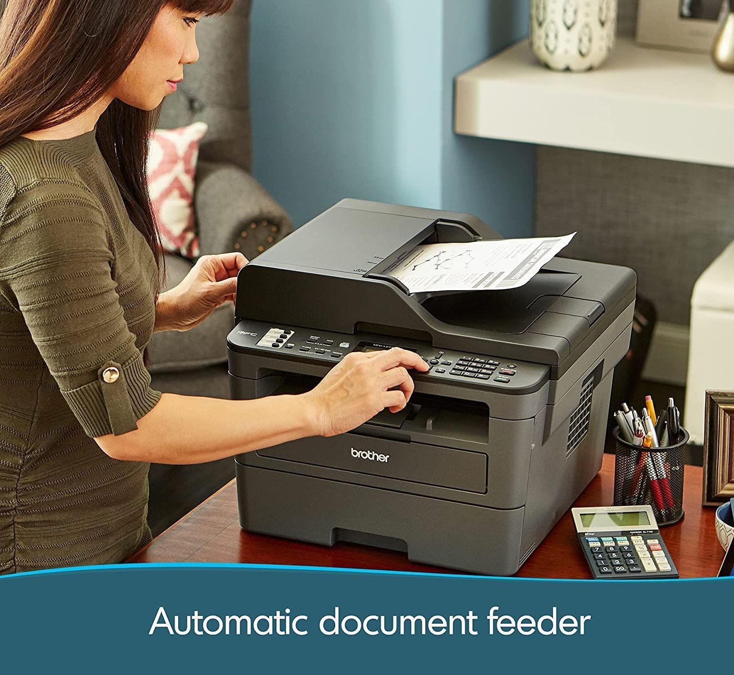 Brother MFC-L2710DW Wireless All-in-One Monochrome Laser Printer for Home Office, Black - Print Copy Scan Fax - 32 ppm, 2400 x 600 dpi, 50-Sheet ADF, Auto Duplex Printing, Two-line LCD, Tillsiy