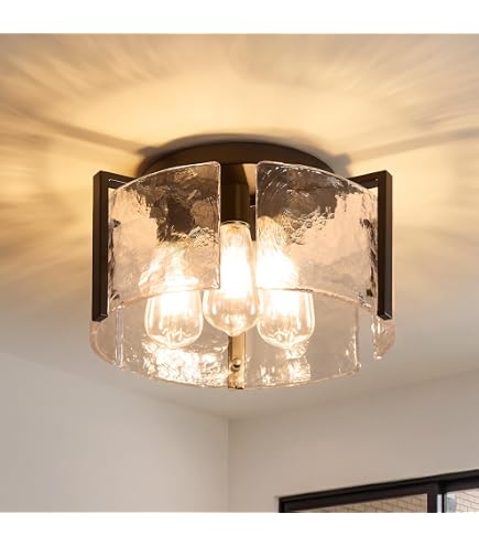 Malene 3-Light Semi-Flush Mount Ceiling Light – Matte Black Finish, 16" W X 10" H, Uses 60W Type A Bulbs, Modern Transitional Lighting For Bedrooms, Hallways & Kitchens