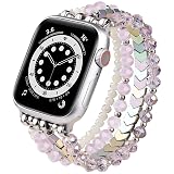 MOFREE Beaded Bracelet Compatible with Apple Watch Band 38mm/40mm/41mm/42mm, Fashion Elastic Stretch Women Bands for iWatch Series 11/10/9/8/7/SE/6/5/4/3/2/1 iPhone Watch Strap Bands Pink