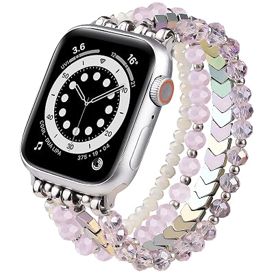 MOFREE Beaded Bracelet Compatible with Apple Watch Band 38mm/40mm/41mm/42mm, Fashion Elastic Stretch Women Bands for iWatch Series 11/10/9/8/7/SE/6/5/4/3/2/1 iPhone Watch Strap Bands Pink