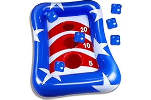 IGEEKID 36" Inflatable Pool Cornhole Set Toss Games, American Flag Ring Toss Pool Toys for Kids Adults Outdoor Beach Game Float Cornhole Board Party Summer Water Beach Toys