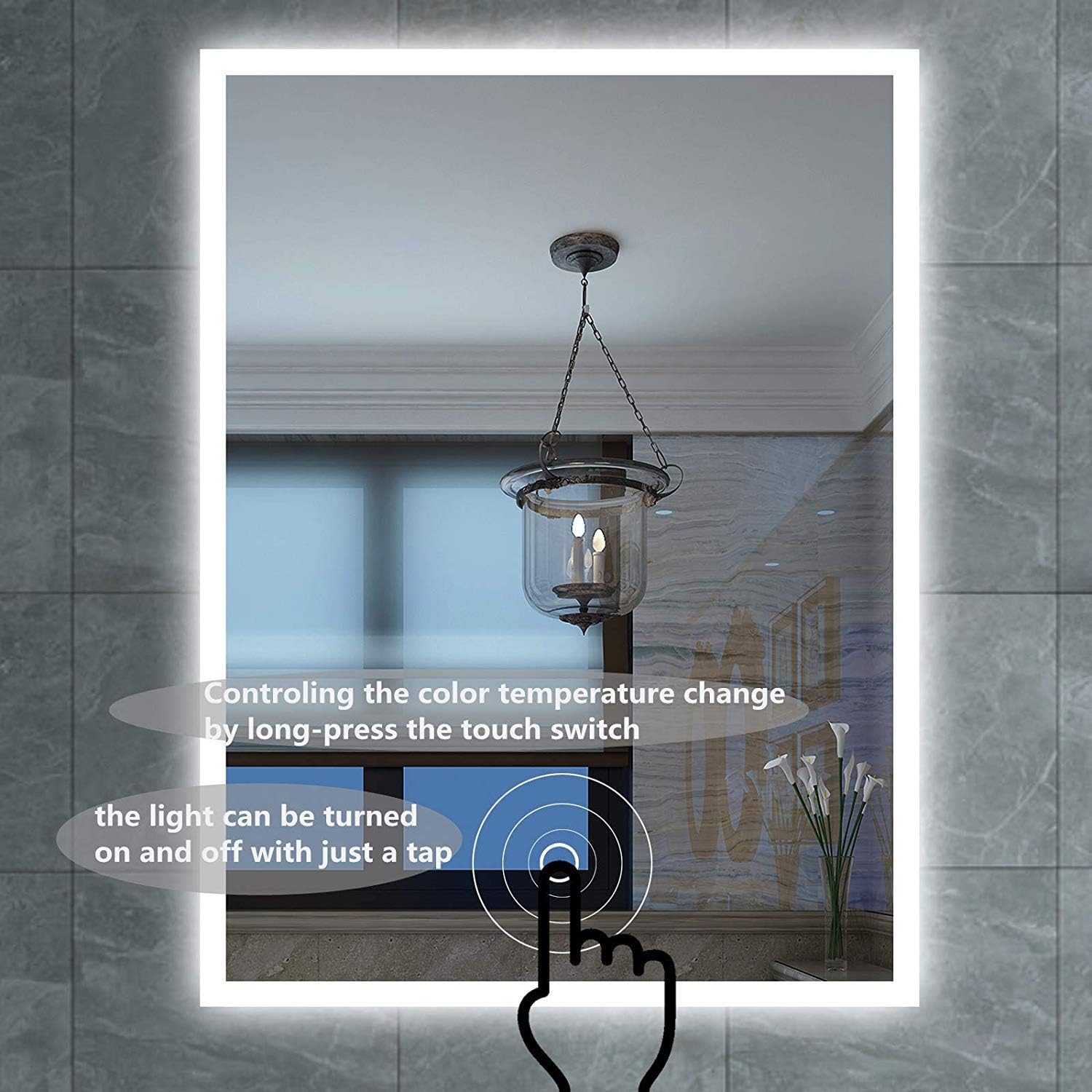 Illuminated LED Bathroom Mirror with 3 Color Modes, 600 X 800mm Wall ...