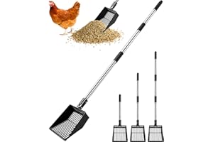 Huimpet Metal Chicken Poop Scooper, Detachable Stainless Steel Long Handle Chicken Poop Scooper (21 to 39.5 Inch), Heavy Duty Sifting Shovel Chicken Accessories Cleaning Tools