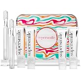 Supersmile Fluoride-Free Whitening Gift Set, Citrus Blast + Travel Bag | 2 Toothpastes + 2 Accelerators + 2 Toothbrushes + Bag, Whitens 6 Shades, Couples Travel Kit