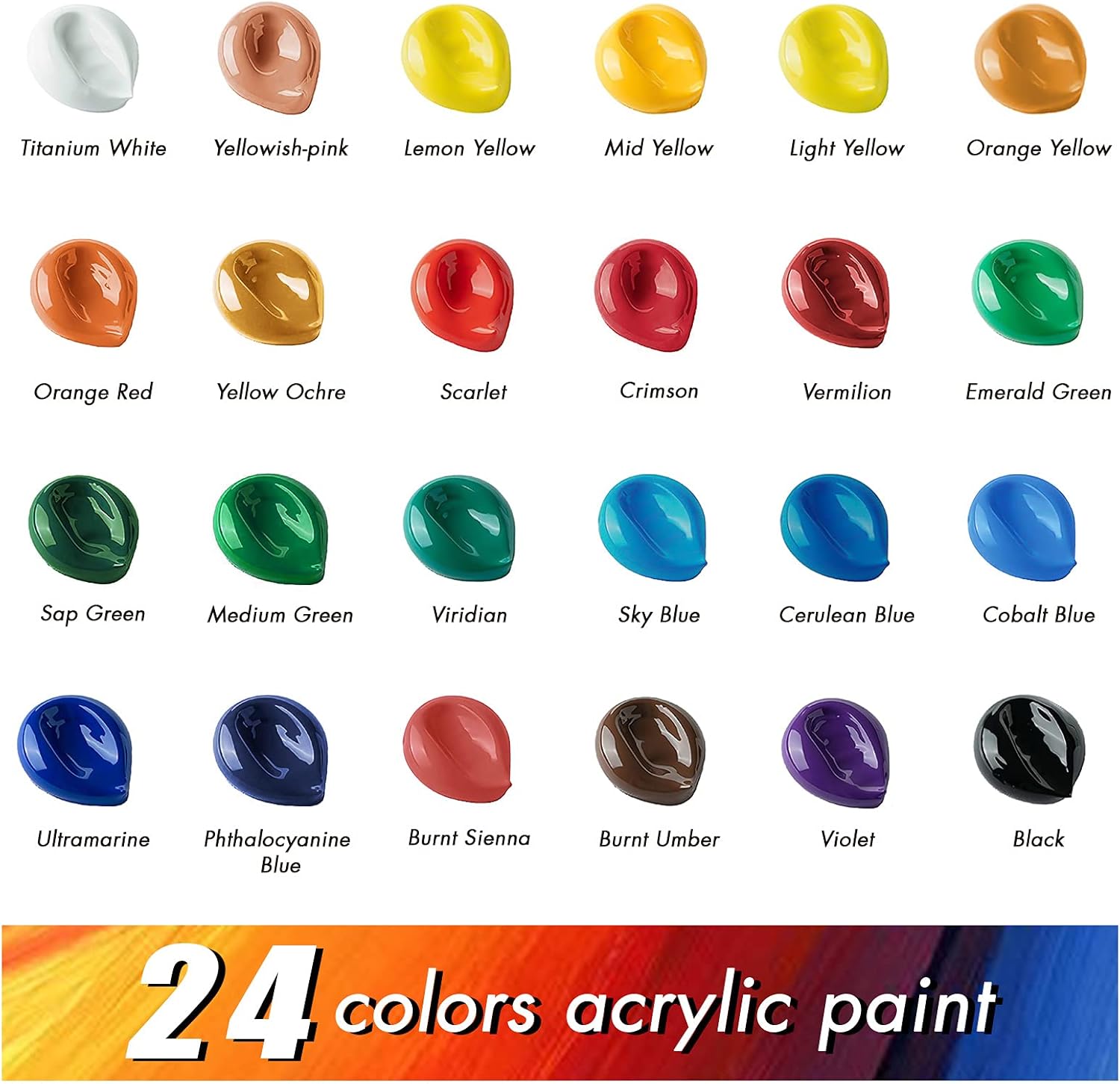 Miratuso Acrylic Paint Set 24 Colors with White Acrylic Paint Non Toxic Art Craft Paint Waterproof Painting Supplies for Rocks Canvas Glass Wood Gift for Kids Hobbyist Artist 0.5oz/15ml: Home Improvement