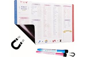 TESITEHI Baby First Foods Tracker with Fridge Magnet, Baby Food Tracker with Back Ful Coverl Magnet, Daily Food Log Book Repeatable Erasing and Writing, 101 Before 1, Dry Erase Baby Food Chart/Checklist