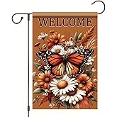 Saoplasa Fall Garden Flag Welcome Butterfly Flower Flag 12x18 Inch Double Sided Outdoor for Autumn Yard Decor Seasonal Small Sunflower Daisy Banner Thanksgiving Outdoor Decor