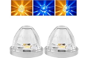 2Pcs Amber/Blue Dual Color LED Watermelon Lights Clear Lens, Constant & Strobe Lights, Cab Roof Clearance Turn Signal Marker 