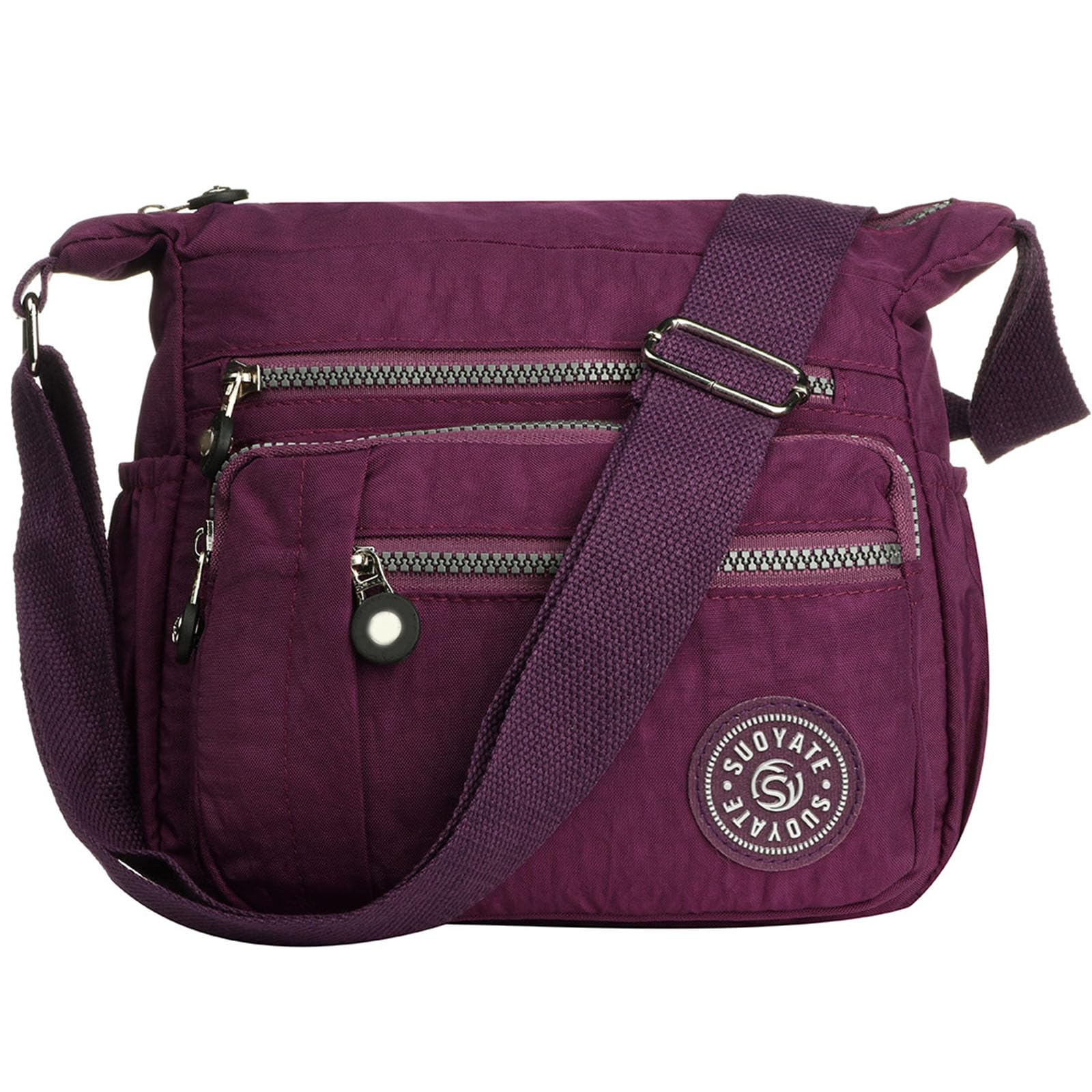 Womens Multi Pocket Casual Cross Body Bag Travel Bag Messenger Handbag for Shopping Hiking Daily Use (Purple)(Size: One Size)