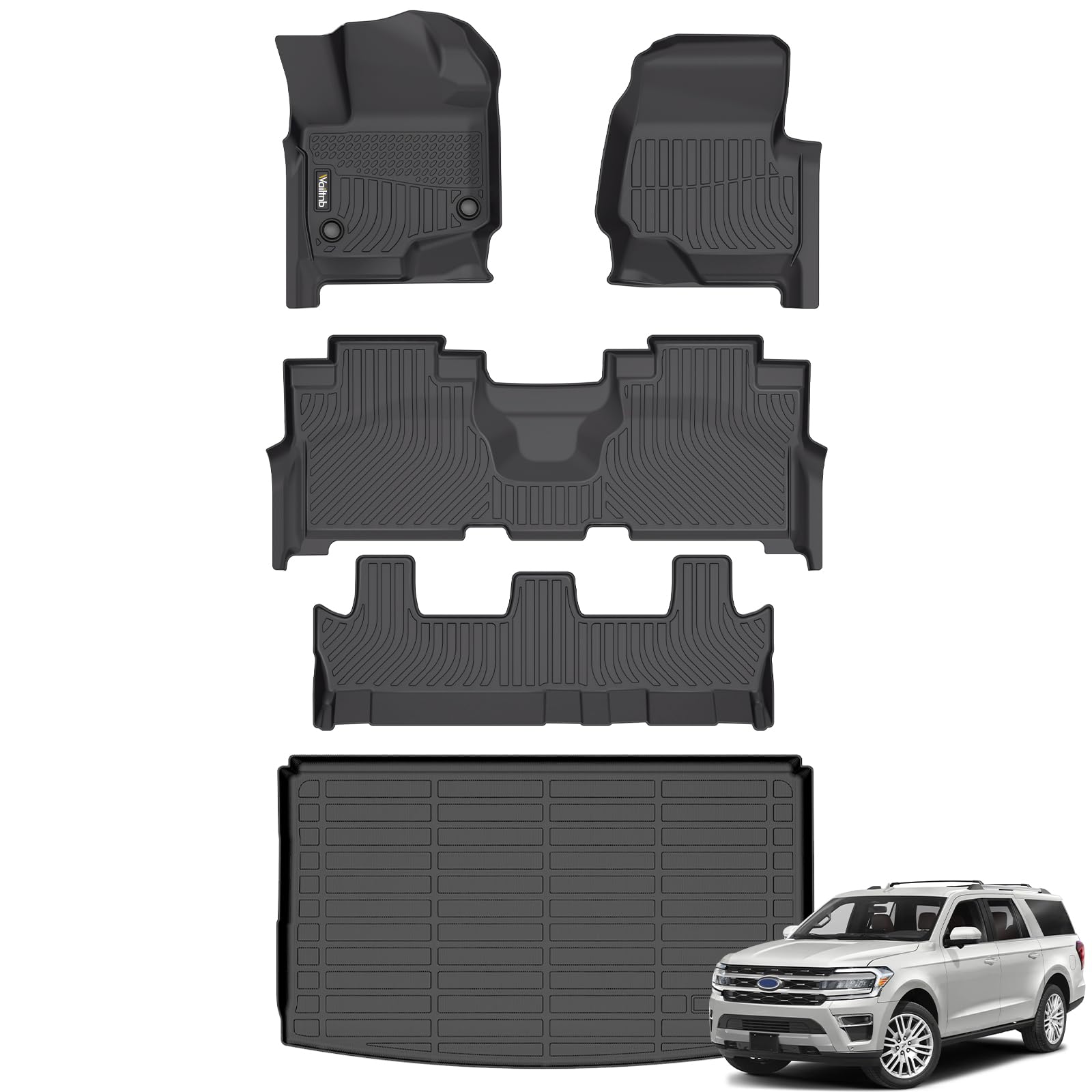 Wailtnb-All Weather Floor Mats & Cargo Liner for Ford Expedition Max Bench 2021-2024 8 Seat Custom Fit Ford Expedition Max Bench 2021-2024 8 Seat Waterproof Durable Easy to Clean Accessories Image