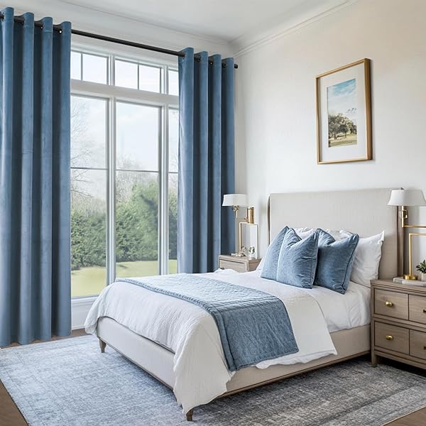 TOPFINEL 120 INCHES LONG EXTRA LONG SLATE BLUE VELVET CURTAINS FOR LIVING ROOM,HEAVY LUXURY FLOOR TO CEILING PINCHED PLEATED BOHO SOUND ABSORBING CRUSHED VELVE DRAPES 2 PANELS FOR TRACK SYSTEM 10 FT