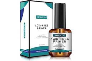 Morovan Acid Free Nail Primer - Professional Nail Primer for Acrylic and Gel Nail Polish No Lift Prep Bond 0.5 oz No Burn Fast Air Dry Bonder for UV Gel Supplies Set