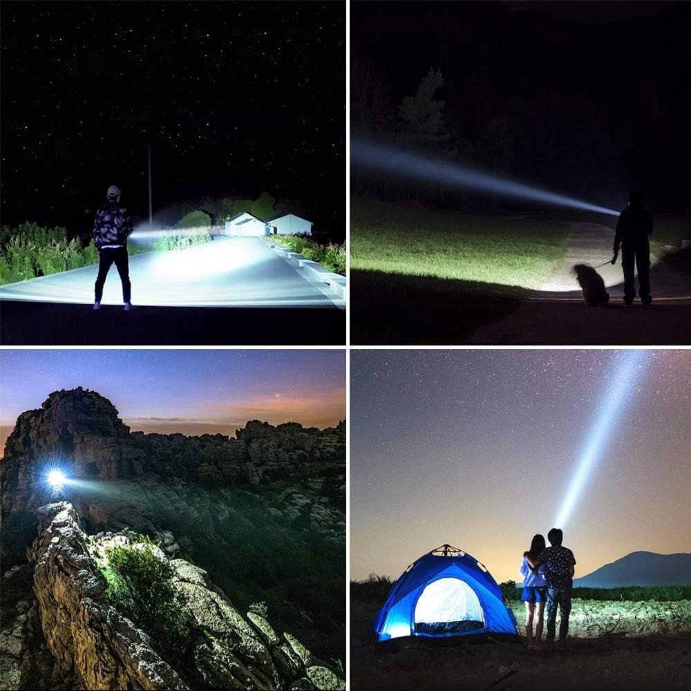 YIERBLUE Rechargeable spotlight, Super Bright 6000 Lumen LED Flashlight Handheld spotlight 10000mAh Long Lasting Large Flashlight Searchlight and Flood Camping Flashlight with Foldable Tripod (Silver) - - 