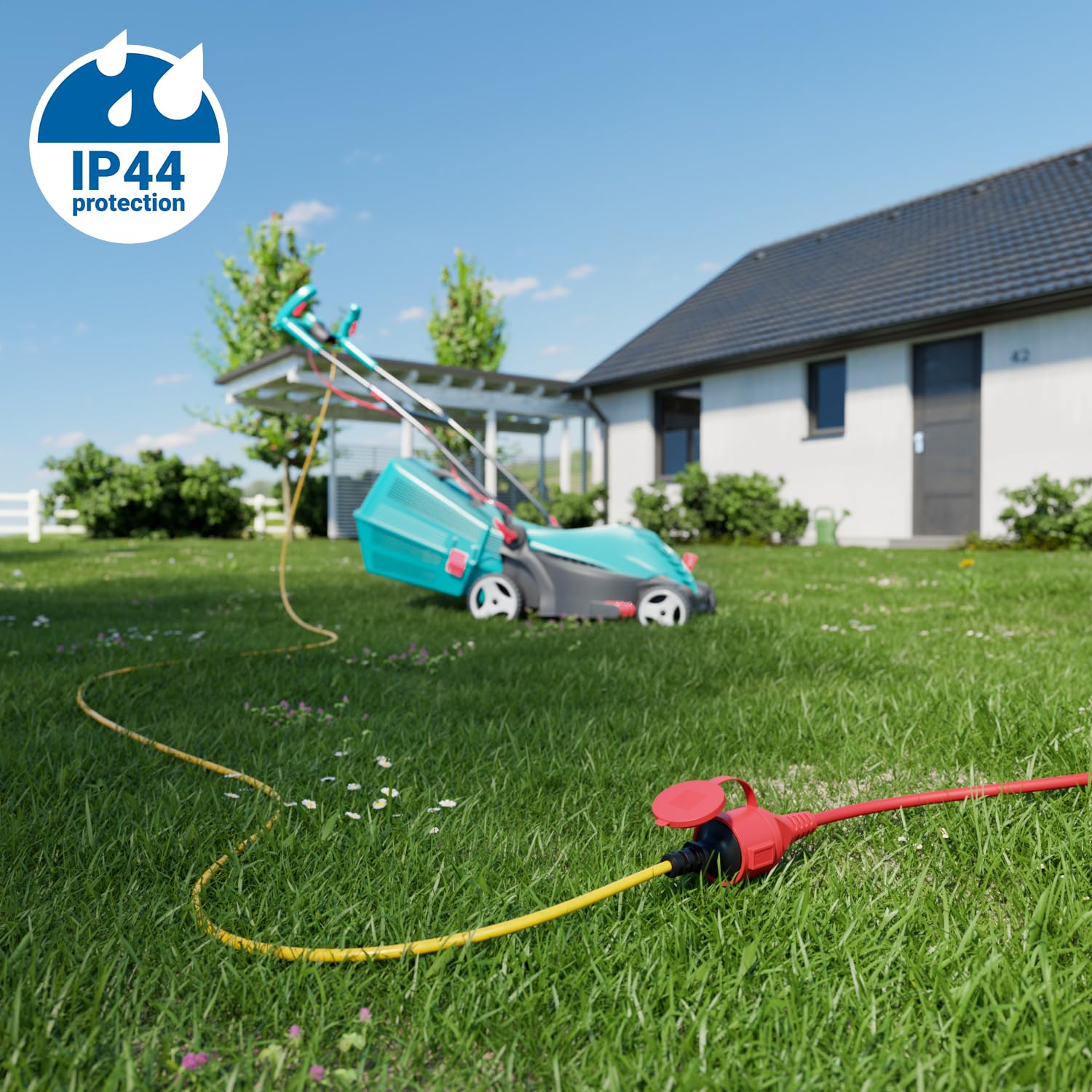 deleyCON 15m Outdoor Verlängerungskabel Stromkabel IP44 (H07RN-F 3G1.5mm²) Strom Verlängerung Witterungsbeständiges Gummi-Kabel für Außenbereich - Schutzkontakt Stecker auf Buchse - Rot 3