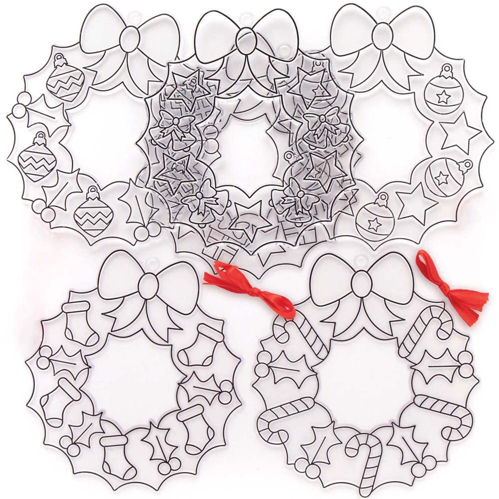 Baker Ross Christmas Wreath Suncatcher Decoration – Pack of 6, Kids Paint Your Own Christmas Decoration, Christmas Bauble Arts and Crafts (FC179), Red