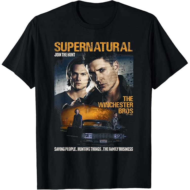 Maglietta Uomo Supernatural – Sam, Dean, Castiel Con Luna – Nera – Bioworld