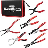 Toolwiz 6 pcs Fuel Line Pliers Set, Hose Clamp Plier, Panel Removal Tool, Hose Removal Plier, 30 Degree Push Pin Pliers, 2 pc 9" Electrical Disconnect Tool for Automotive Repair with Storage Bag