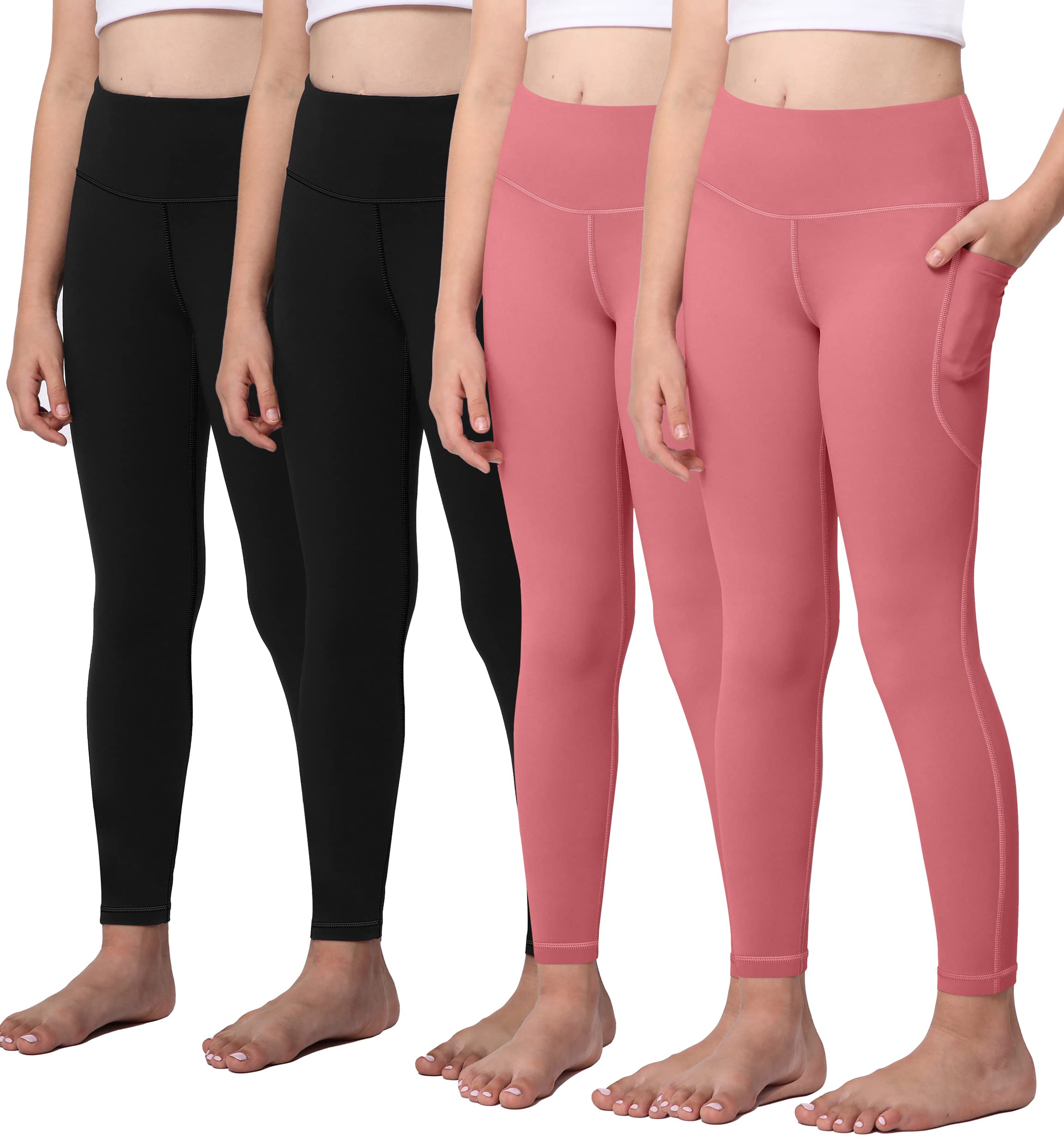 Photo 1 of **3 PIECES**AENLLEY Yoga Active Leggings for Girls with 2 Pockets - Kids Workout Yoga Pants for Athletic (Pack of 4)