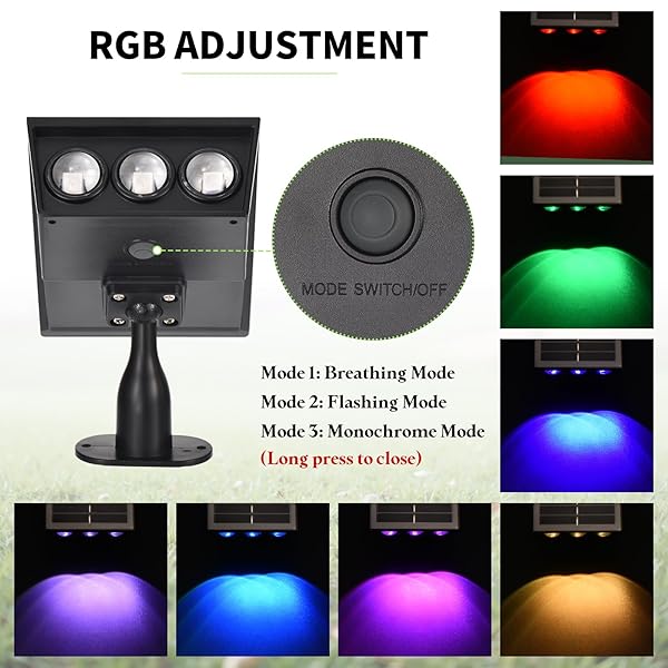SOLAR SPOT LIGHTS OUTDOOR, RGB SOLAR LANDSCAPE SPOTLIGHTS IP65 WATERPROOF ADJUSTABLE LIGHT HOUSE LIGHTS COLORFUL SPOT LIGHT FOR YARD GARDEN PATHWAY (6)