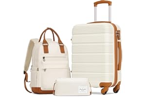 LONG VACATION 3 Piece Carry On Luggage Set with Backpack, 20 Inch Carry Suitcase with Spinner Wheels, ABS+PC Hardshell Suitcase set with TSA Lock & YKK Zipper