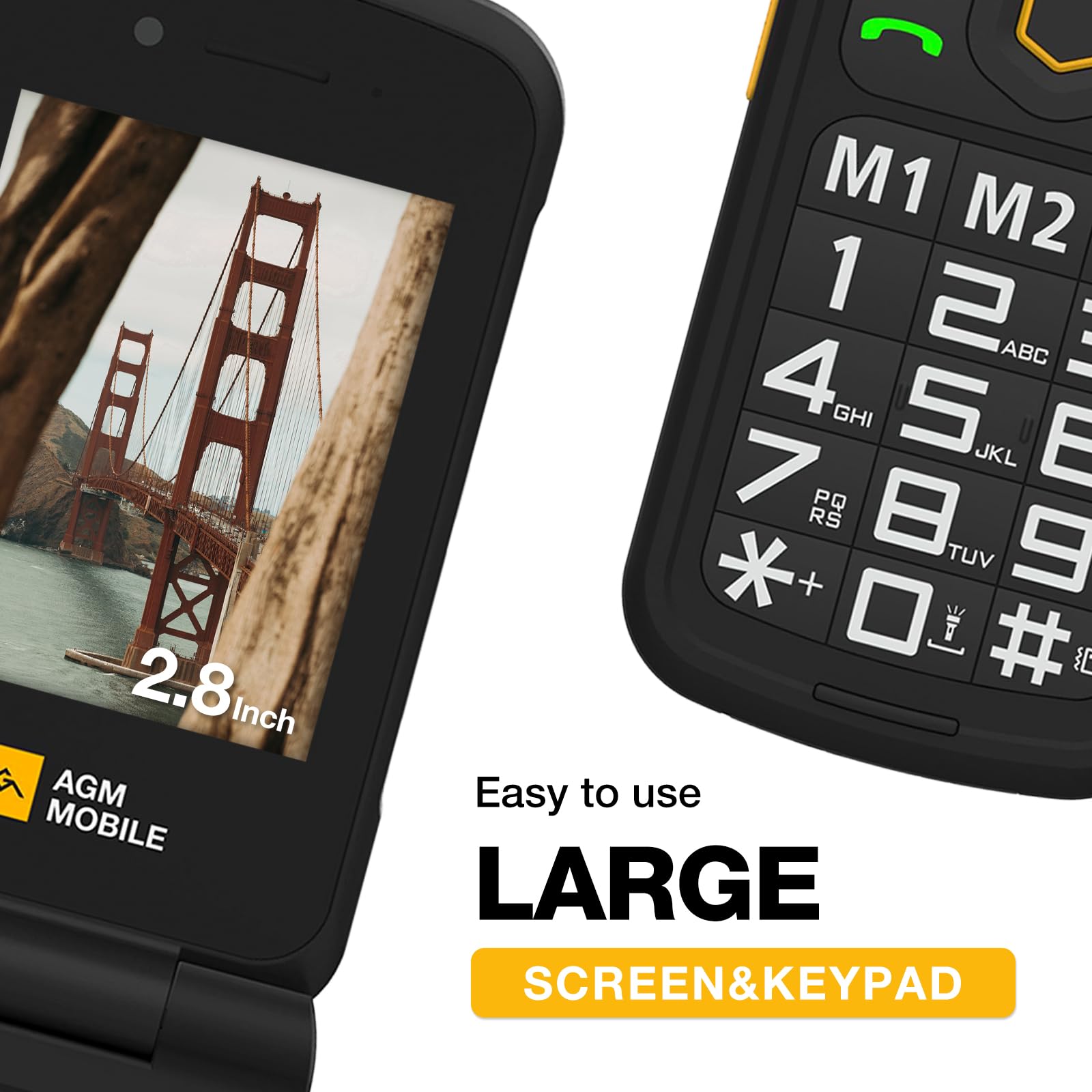 AGM M8 Rugged Flip Phone, 4G LTE Basic Cell Phone, Simple Mobile Phones, Waterproof/Drop-Proof, SOS Side Key, Speed Dial, 104dB Powerful Speaker, Large Keypad/Fonts, Dual SIM Cards, for T-Mobile ONLY