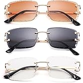 Hycredi Rimless Rectangle Sunglasses for Men/Women- Frameless Square Trendy Shade - Diamond Cutting Eyewear