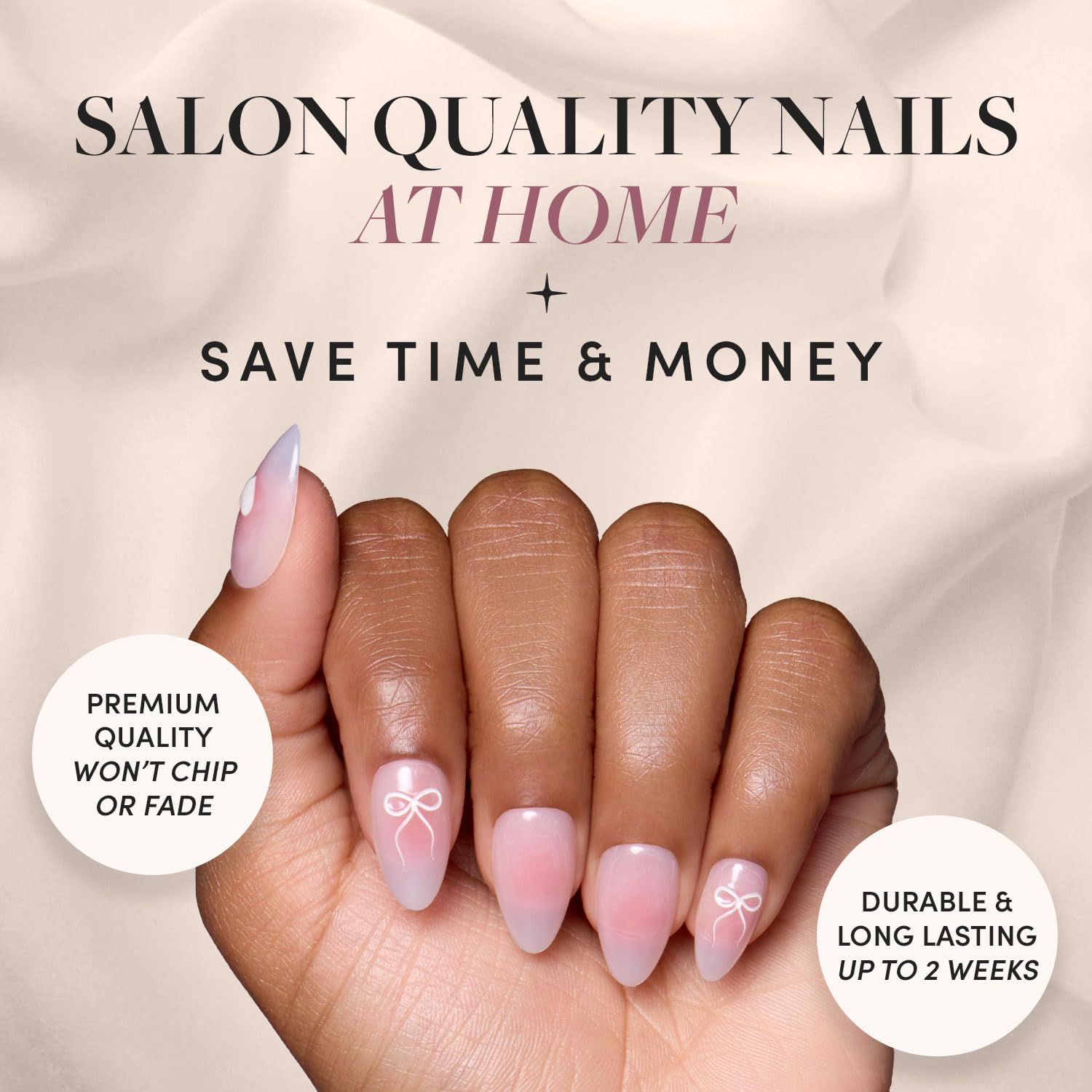Glamnetic Press On Nails - Lovers Knot | Short Almond Nails with Bow Accents, Reusable Stick On Fake Nails with Glue| Love In Bloom Spring Nails | 15 Sizes - 30 Nail Kit with Glue - Image 2