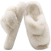 COFACE Women's Fluff Slippers House Open Toe Faux Fur Ladies Fashion Platform Fuzzy Slide Shoes with Comfort Arch Support, Indoor Outdoor Sole