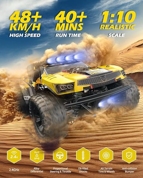 DEERC 9201E 1:10 LARGE REMOTE CONTROL TRUCK WITH LIGHTS, FAST SHORT COURSE RC CAR, 48 KM/H 4X4 OFF-ROAD HOBBY GRADE TOY MONSTER CRAWLER ELECTRIC VEHICLE WITH 2 RECHARGEABLE BATTERIES FOR ADULT KID BOY