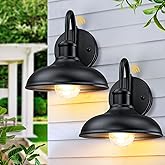 MYHXQ Dusk to Dawn Gooseneck Outdoor Light Fixtures, Farmhouse Barn Lights for Porch, Industrial Black Exterior Wall Sconce f