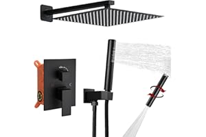 BESy Shower System with 12 Inch Rain Shower Head and Handheld Wall Mounted, High Pressure Rainfall Shower Faucet Fixture Comb