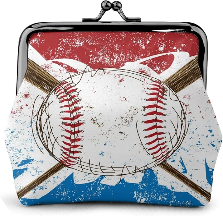 Baseball Bats and Ball on Grunge Colored Clutch Wallet Coin Purses