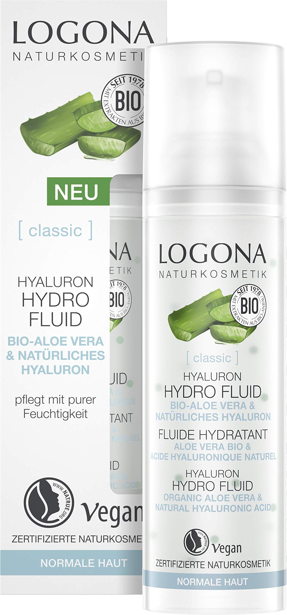 Hyaluronic Serum by Logona Natural Cosmetics with Highly Concentrated Organic Aloe Vera and Hyaluronic Acid, Hydro Fluid Intensive Moisturises the Face, Natural & Vegan Face Care, 30 ml