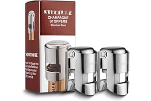 STEETURE 2PCS Champagne Stoppers Stainless Steel, Wine Stopper as Wine Gifts, Leak Proof Wine Bottle Saver Reusable Corks Keep Fresh, Wine Accessories for Prosecco Cava Sparkling Wine