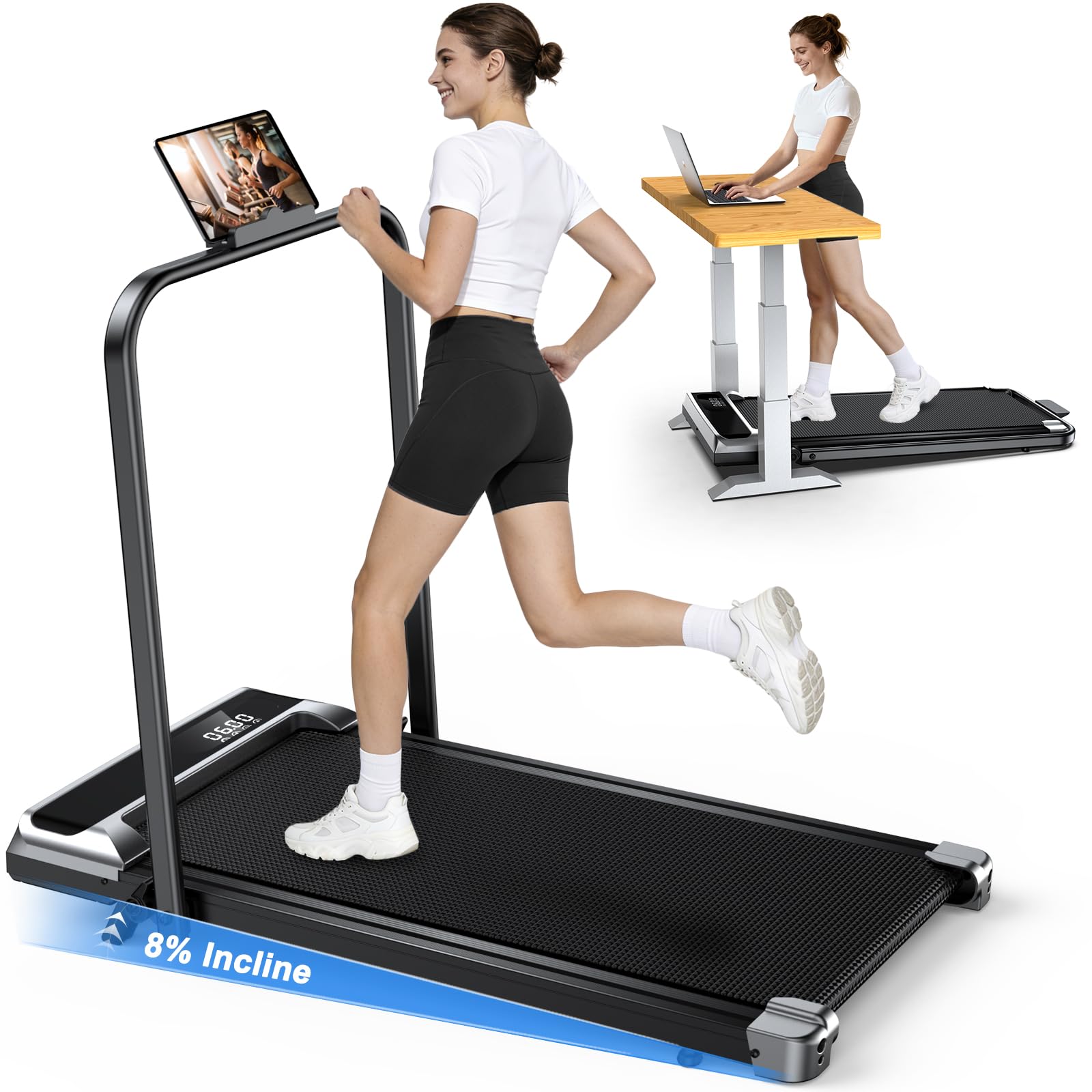 Photo 1 of AoraPulse Walking Pad with Incline, Under Desk Treadmill for Home, 3.0HP Portable Walking Pad Treadmill for Home Small, 2 in 1 Folding Foldable Treadmills 350 lbs Weight Capacity