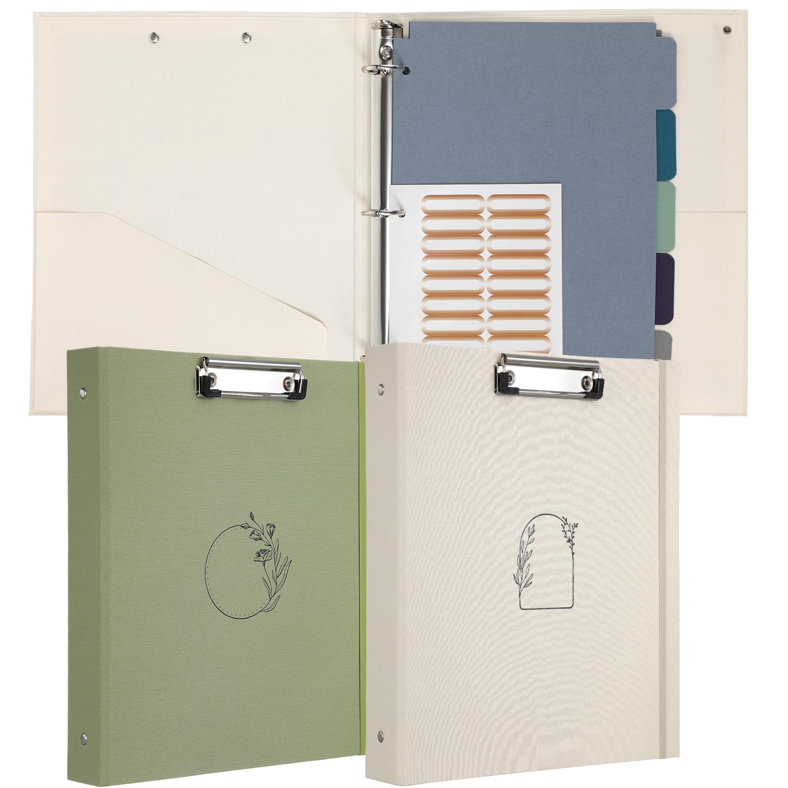 Photo 1 of Weekgrat 2 Pcs 3 Ring 1 Inch Linen Binder Organizer for 8.5" x 11" Letter Sized Paper Clipboard Binders with Pockets, Tab Dividers, Labels Stickers for School Office Supplies