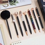 WEMATE 8 Pcs Ballpoint Pens Set Metal Crystal Diamond Glitter Black Blue Ink