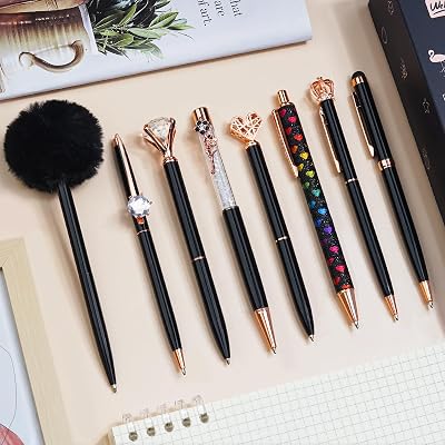WEMATE 8 Pcs Ballpoint Pens Set Metal Crystal Diamond Glitter Black Blue Ink