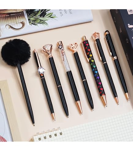 RETON 7Pcs Metal Glitter Ballpoint Pens - Bling Metal Retractable Pen Black Ink For Office Home Easy Writting Click Ballpoint Pens Medium Point 1 0mm Gifts - View #12