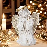 7.8" Kneeling Praying Angel Figurine, Serene Angel Statue for Shelf/Tabletop Decor, Healing Spiritual Gift for Women & Mom, Hand-Painted Resin Christmas Thanksgiving Home Ornament