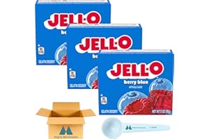 Jell-O Berry Blue Gelatin Mix - 3 oz Boxes (Pack of 3) - With Mighty Merchandise Measuring Spoon