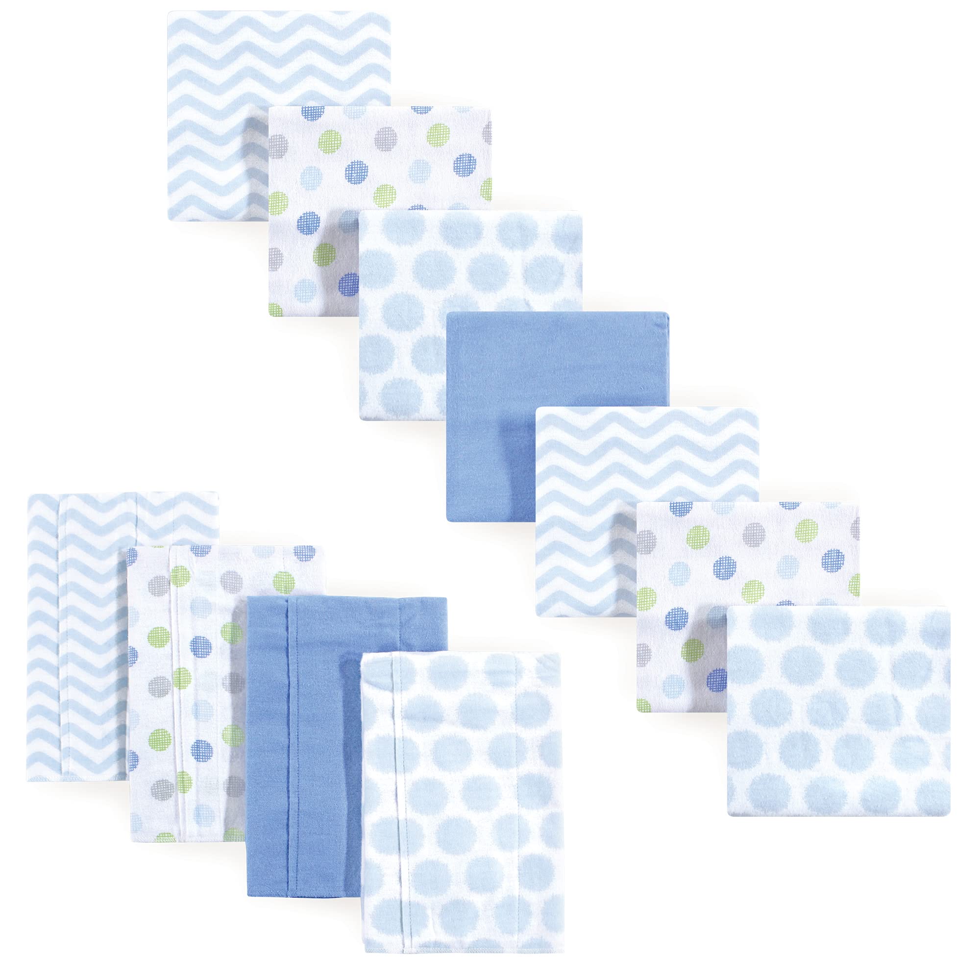 Luvable Friends Unisex Baby Cotton Flannel Burp Cloths and Receiving Blankets, 11-Piece, Blue Chevron, One Size
