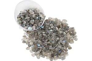 ORIENTREA 1.1lb Natural Crushed Grey Moonstone Labradorite Crystal Tumbled Chips-Grey Labradorite Healing Crystals Chips Bulk, Crushed Crystal Gemstones for Crafts, Beautiful Package for Gift (Grey Moonstone)