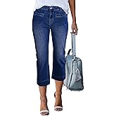 luvamia Capri Jeans for Women High Waisted Slim Straight Stretchy Denim Capris Pants Welt Pockets Casual Cropped Jeans