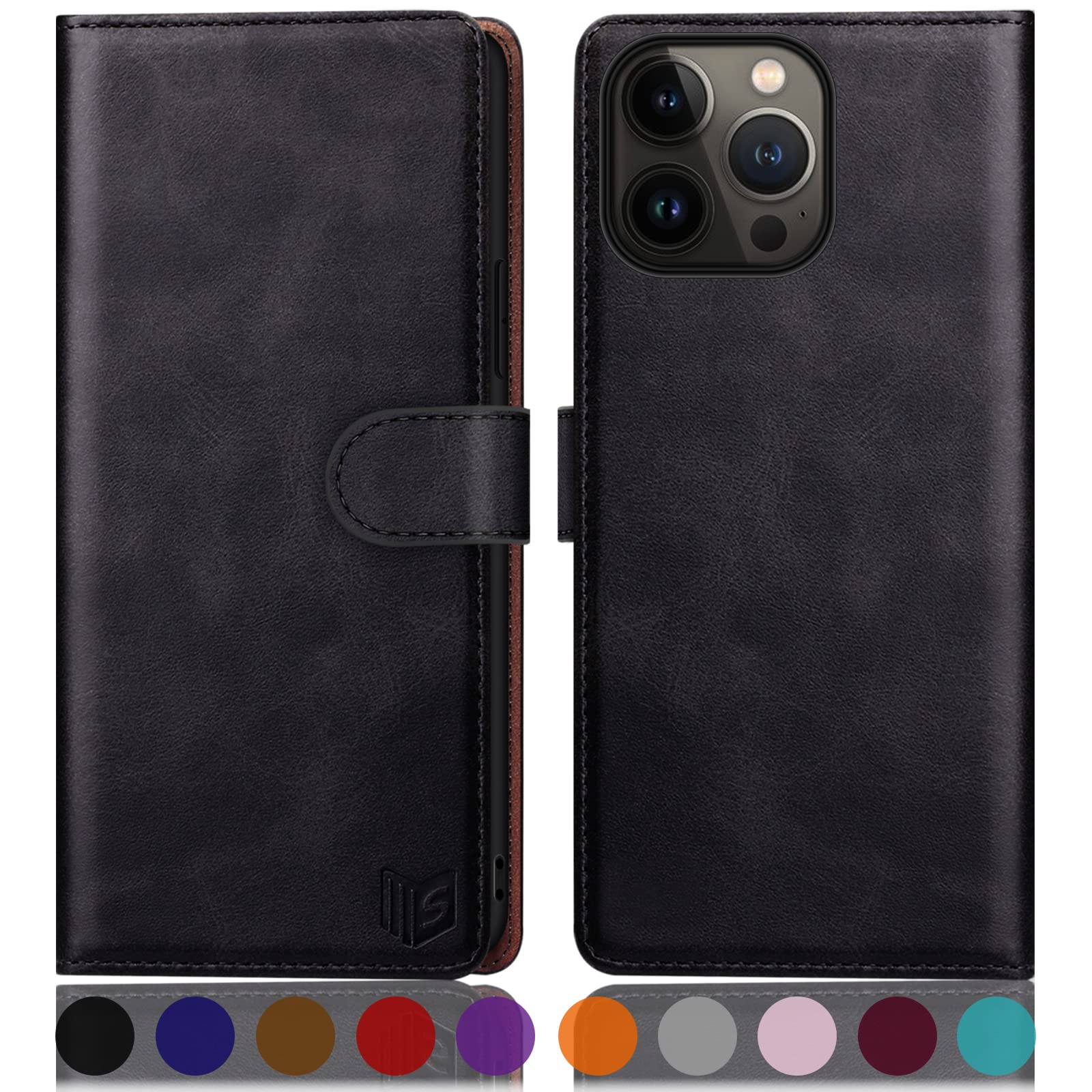 SUANPOT for iPhone 14 Pro Max 6.7 inch case with [Credit Card Holder][RFID Blocking],PU Leather Flip Book Protective Cover Women Men for Apple 14 Pro Max Phone case Black
